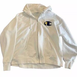 Vintage Embroidered Champion Reverse Weave White Full Zip Hoodie Sweatshirt 3XL